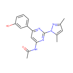 CC(=O)Nc1cc(-c2cccc(O)c2)nc(-n2nc(C)cc2C)n1 ZINC000040401224