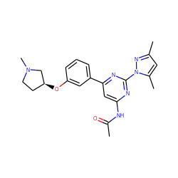 CC(=O)Nc1cc(-c2cccc(O[C@H]3CCN(C)C3)c2)nc(-n2nc(C)cc2C)n1 ZINC000040394635