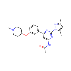 CC(=O)Nc1cc(-c2cccc(OC3CCN(C)CC3)c2)nc(-n2nc(C)cc2C)n1 ZINC000040891882