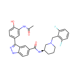 CC(=O)Nc1cc(-c2n[nH]c3ccc(C(=O)N[C@@H]4CCCN(Cc5c(F)cccc5F)C4)cc23)ccc1O ZINC000147794364