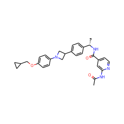 CC(=O)Nc1cc(C(=O)N[C@@H](C)c2ccc(C3CN(c4ccc(OCC5CC5)cc4)C3)cc2)ccn1 ZINC000149930069