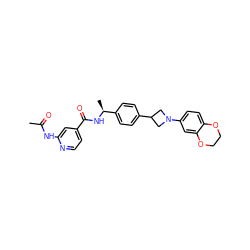 CC(=O)Nc1cc(C(=O)N[C@@H](C)c2ccc(C3CN(c4ccc5c(c4)OCCO5)C3)cc2)ccn1 ZINC000149955047