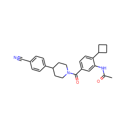 CC(=O)Nc1cc(C(=O)N2CCC(c3ccc(C#N)cc3)CC2)ccc1C1CCC1 ZINC000149359440