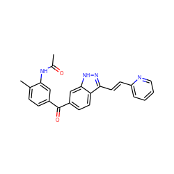 CC(=O)Nc1cc(C(=O)c2ccc3c(/C=C/c4ccccn4)n[nH]c3c2)ccc1C ZINC000167383513