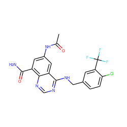 CC(=O)Nc1cc(C(N)=O)c2ncnc(NCc3ccc(Cl)c(C(F)(F)F)c3)c2c1 ZINC000114347404