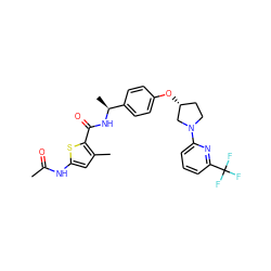 CC(=O)Nc1cc(C)c(C(=O)N[C@@H](C)c2ccc(O[C@@H]3CCN(c4cccc(C(F)(F)F)n4)C3)cc2)s1 ZINC000169709486