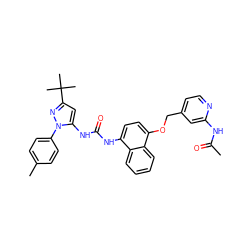 CC(=O)Nc1cc(COc2ccc(NC(=O)Nc3cc(C(C)(C)C)nn3-c3ccc(C)cc3)c3ccccc23)ccn1 ZINC000072317521