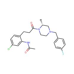 CC(=O)Nc1cc(Cl)ccc1CCC(=O)N1CCN(Cc2ccc(F)cc2)C[C@H]1C ZINC000028530841