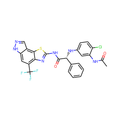 CC(=O)Nc1cc(N[C@@H](C(=O)Nc2nc3c(C(F)(F)F)cc4[nH]ncc4c3s2)c2ccccc2)ccc1Cl ZINC000115722650