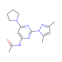 CC(=O)Nc1cc(N2CCCC2)nc(-n2nc(C)cc2C)n1 ZINC000040933855