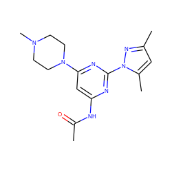 CC(=O)Nc1cc(N2CCN(C)CC2)nc(-n2nc(C)cc2C)n1 ZINC000040379862