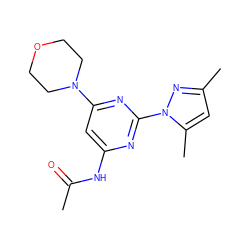 CC(=O)Nc1cc(N2CCOCC2)nc(-n2nc(C)cc2C)n1 ZINC000040848306