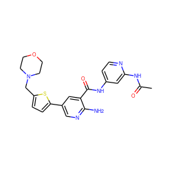 CC(=O)Nc1cc(NC(=O)c2cc(-c3ccc(CN4CCOCC4)s3)cnc2N)ccn1 ZINC000150101021