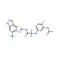 CC(=O)Nc1cc(NC(C)(C)C(=O)Nc2nc3c(C(F)(F)F)cc4[nH]ncc4c3s2)ccc1Cl ZINC000115720483