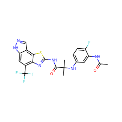 CC(=O)Nc1cc(NC(C)(C)C(=O)Nc2nc3c(C(F)(F)F)cc4[nH]ncc4c3s2)ccc1F ZINC000115720390