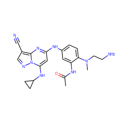 CC(=O)Nc1cc(Nc2cc(NC3CC3)n3ncc(C#N)c3n2)ccc1N(C)CCN ZINC000103228961