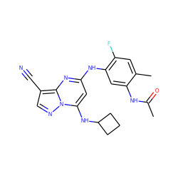 CC(=O)Nc1cc(Nc2cc(NC3CCC3)n3ncc(C#N)c3n2)c(F)cc1C ZINC000096921691