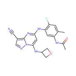 CC(=O)Nc1cc(Nc2cc(NC3COC3)n3ncc(C#N)c3n2)c(F)cc1C ZINC000096921704