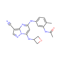 CC(=O)Nc1cc(Nc2cc(NC3COC3)n3ncc(C#N)c3n2)ccc1C ZINC000096921703