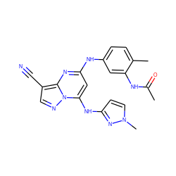 CC(=O)Nc1cc(Nc2cc(Nc3ccn(C)n3)n3ncc(C#N)c3n2)ccc1C ZINC000096921692