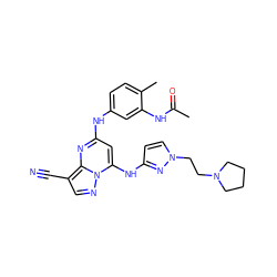 CC(=O)Nc1cc(Nc2cc(Nc3ccn(CCN4CCCC4)n3)n3ncc(C#N)c3n2)ccc1C ZINC000096921697