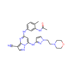 CC(=O)Nc1cc(Nc2cc(Nc3ccn(CCN4CCOCC4)n3)n3ncc(C#N)c3n2)ccc1C ZINC000096921698