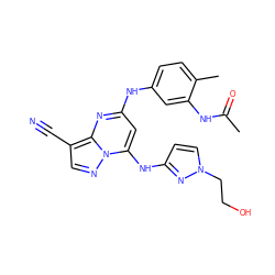 CC(=O)Nc1cc(Nc2cc(Nc3ccn(CCO)n3)n3ncc(C#N)c3n2)ccc1C ZINC000096921694