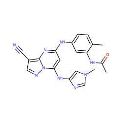 CC(=O)Nc1cc(Nc2cc(Nc3cn(C)cn3)n3ncc(C#N)c3n2)ccc1C ZINC000095921144