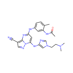 CC(=O)Nc1cc(Nc2cc(Nc3cn(CCN(C)C)cn3)n3ncc(C#N)c3n2)ccc1C ZINC000096921699