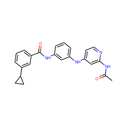 CC(=O)Nc1cc(Nc2cccc(NC(=O)c3cccc(C4CC4)c3)c2)ccn1 ZINC000653853349