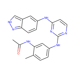 CC(=O)Nc1cc(Nc2nccc(Nc3ccc4n[nH]cc4c3)n2)ccc1C ZINC000653857927