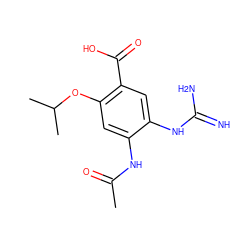 CC(=O)Nc1cc(OC(C)C)c(C(=O)O)cc1NC(=N)N ZINC000040428875