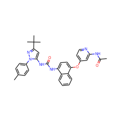 CC(=O)Nc1cc(Oc2ccc(NC(=O)Nc3cc(C(C)(C)C)nn3-c3ccc(C)cc3)c3ccccc23)ccn1 ZINC000072317520