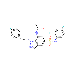 CC(=O)Nc1cc(S(=O)(=O)Nc2ccc(F)cc2F)cc2cnn(CCc3ccc(F)cc3)c12 ZINC000473135666