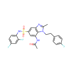 CC(=O)Nc1cc(S(=O)(=O)Nc2ccc(F)cc2F)cc2nc(C)n(CCc3ccc(F)cc3)c12 ZINC000473136161