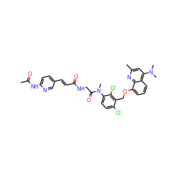 CC(=O)Nc1ccc(/C=C/C(=O)NCC(=O)N(C)c2ccc(Cl)c(COc3cccc4c(N(C)C)cc(C)nc34)c2Cl)cn1 ZINC000026650303