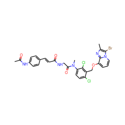 CC(=O)Nc1ccc(/C=C/C(=O)NCC(=O)N(C)c2ccc(Cl)c(COc3cccn4c(Br)c(C)nc34)c2Cl)cc1 ZINC000027329209