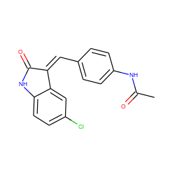 CC(=O)Nc1ccc(/C=C2/C(=O)Nc3ccc(Cl)cc32)cc1 ZINC000003242929