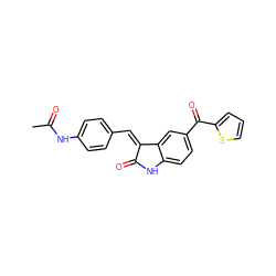 CC(=O)Nc1ccc(/C=C2\C(=O)Nc3ccc(C(=O)c4cccs4)cc32)cc1 ZINC000013538905