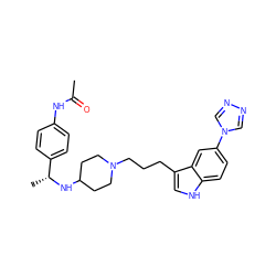 CC(=O)Nc1ccc([C@@H](C)NC2CCN(CCCc3c[nH]c4ccc(-n5cnnc5)cc34)CC2)cc1 ZINC000027558128