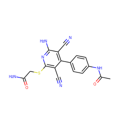 CC(=O)Nc1ccc(-c2c(C#N)c(N)nc(SCC(N)=O)c2C#N)cc1 ZINC000166461175