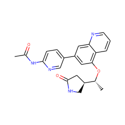 CC(=O)Nc1ccc(-c2cc(O[C@H](C)[C@H]3CNC(=O)C3)c3cccnc3c2)cn1 ZINC000147810494