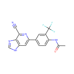 CC(=O)Nc1ccc(-c2cc3[nH]cnc3c(C#N)n2)cc1C(F)(F)F ZINC000058538228