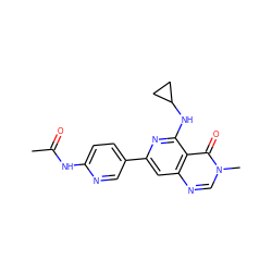 CC(=O)Nc1ccc(-c2cc3ncn(C)c(=O)c3c(NC3CC3)n2)cn1 ZINC000115625204