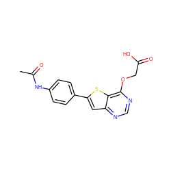 CC(=O)Nc1ccc(-c2cc3ncnc(OCC(=O)O)c3s2)cc1 ZINC000072124328