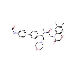 CC(=O)Nc1ccc(-c2ccc([C@H](CN3CCOCC3)N(C)C(=O)CN3C(=O)COc4cc(C)c(C)cc43)cc2)cc1 ZINC000044308042