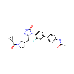 CC(=O)Nc1ccc(-c2ccc(-n3c(C[C@@H]4CCN(C(=O)C5CC5)C4)n[nH]c3=O)c(F)c2)cc1 ZINC000118586770