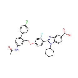 CC(=O)Nc1ccc(-c2ccc(Cl)cc2)c(COc2ccc(-c3nc4cc(C(=O)O)ccc4n3C3CCCCC3)c(F)c2)c1 ZINC000036350447