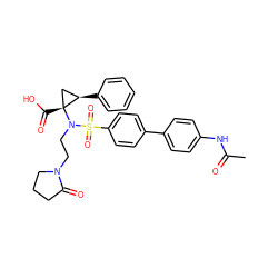 CC(=O)Nc1ccc(-c2ccc(S(=O)(=O)N(CCN3CCCC3=O)[C@]3(C(=O)O)C[C@H]3c3ccccc3)cc2)cc1 ZINC000042875171