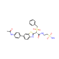 CC(=O)Nc1ccc(-c2ccc3nc([C@@H](C(=O)NCCS(N)(=O)=O)S(=O)(=O)Cc4ccccc4)sc3c2)cc1 ZINC000143928134